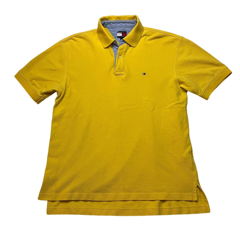 Tommy Hilfiger Polo Shirt Mens M Yellow Short Sleeve Classic Fit Pique Logo 6033
